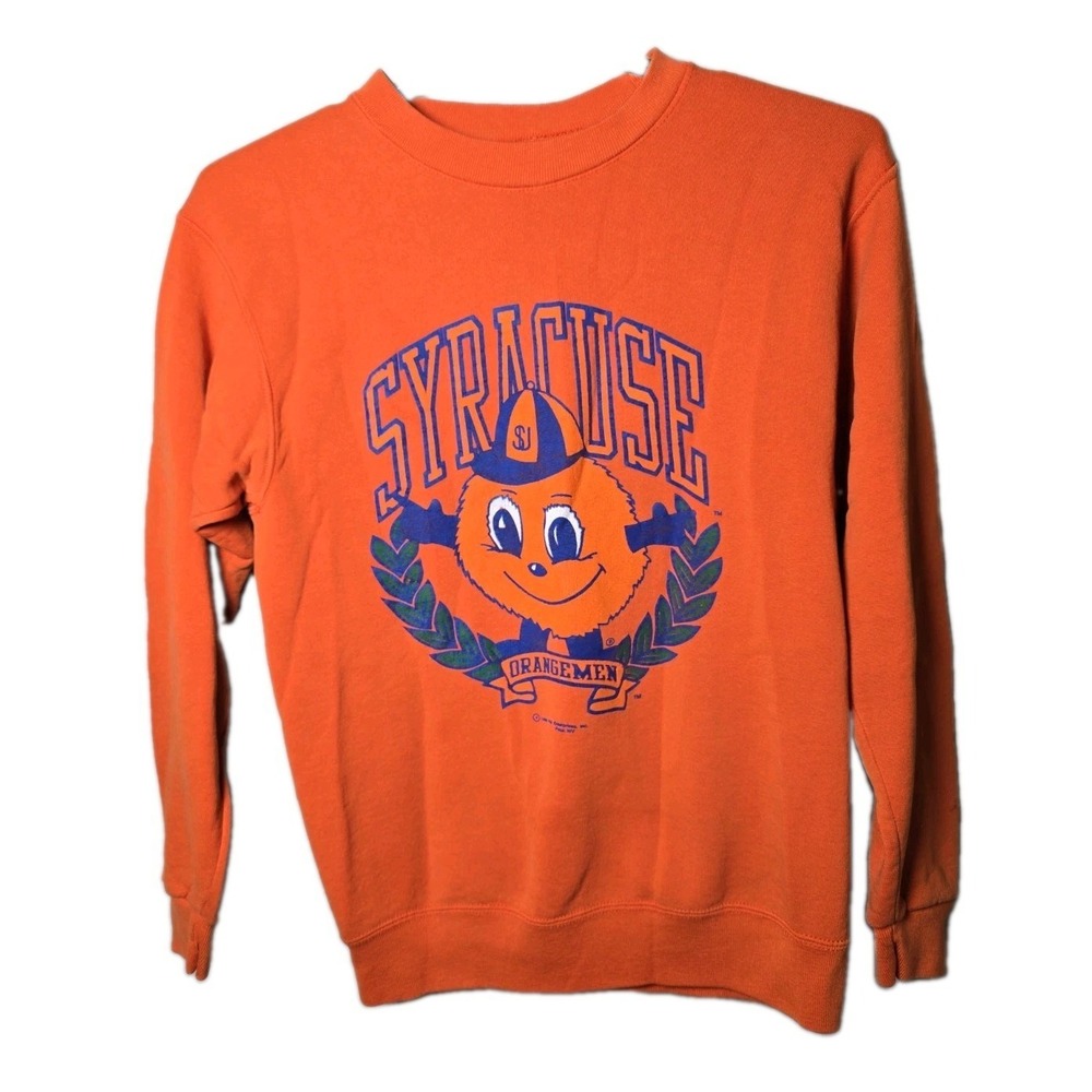 Vintage 1989 Syracuse Orangemen Sweatshirt Size XL Orange 80s Mascot Crewneck t8
